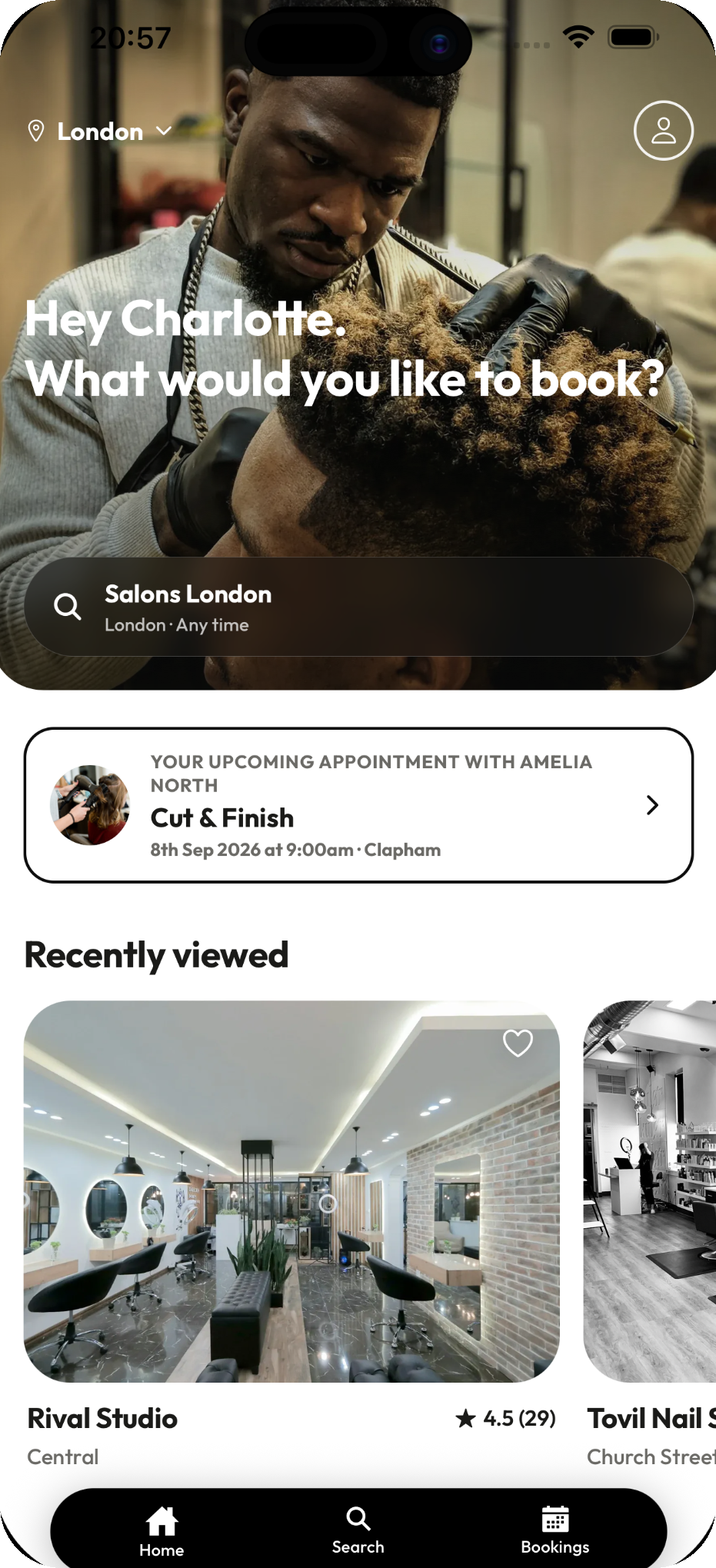 The Cobbtree customer app home screen