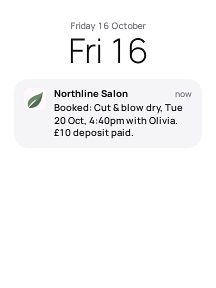 The confirmation push on the client's phone.