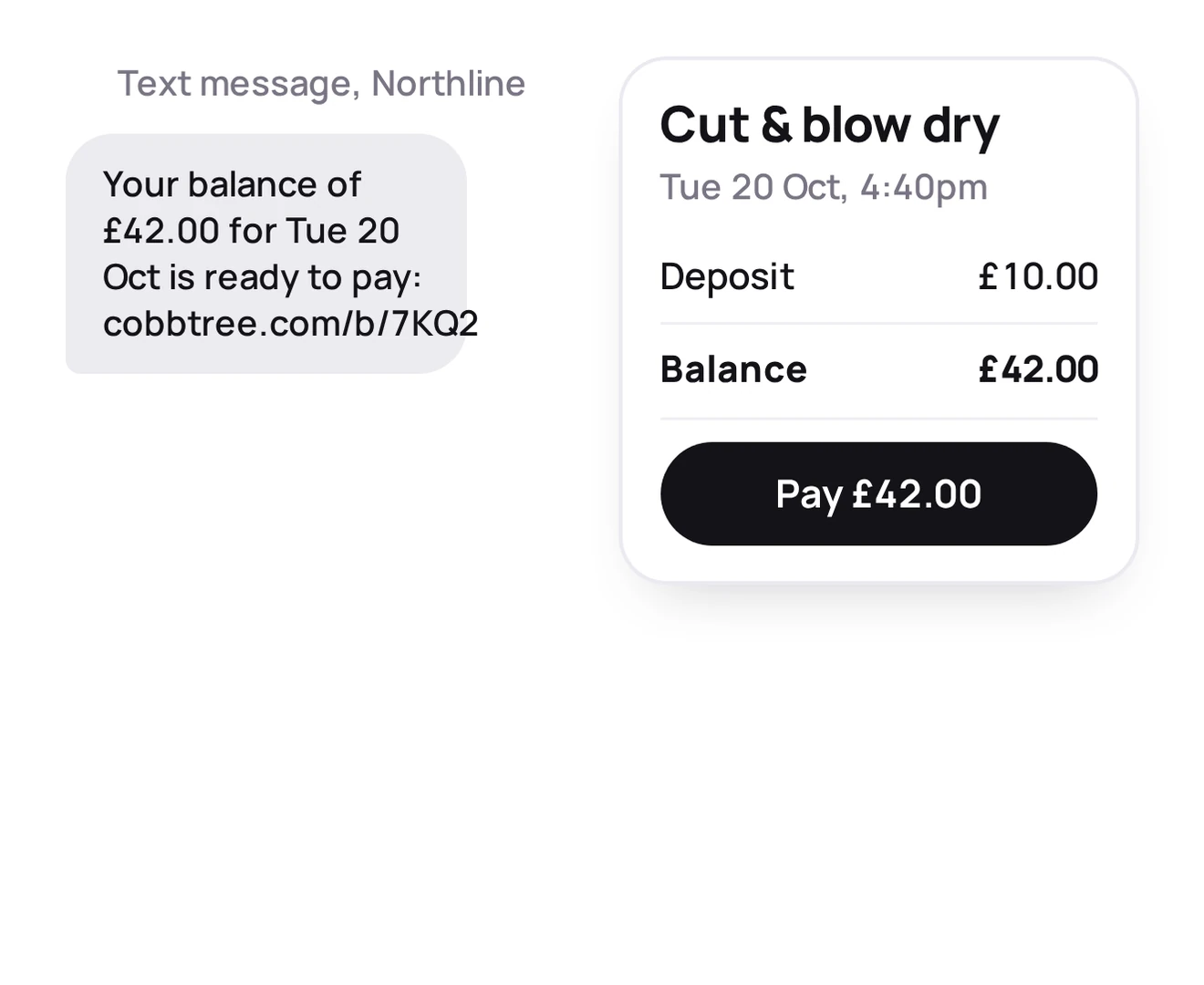 The balance text and the booking it points back to.