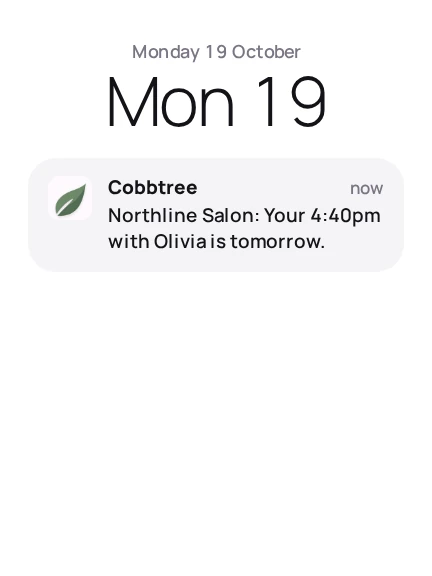 A push on the lock screen from the Cobbtree app.